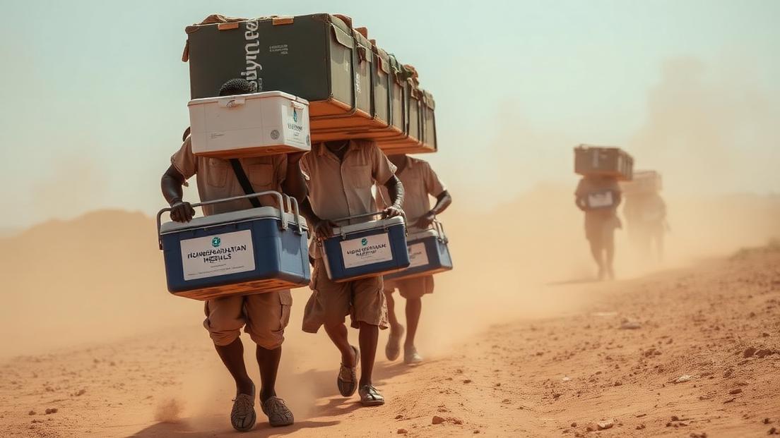 A medical team unloading emergency relief supplies