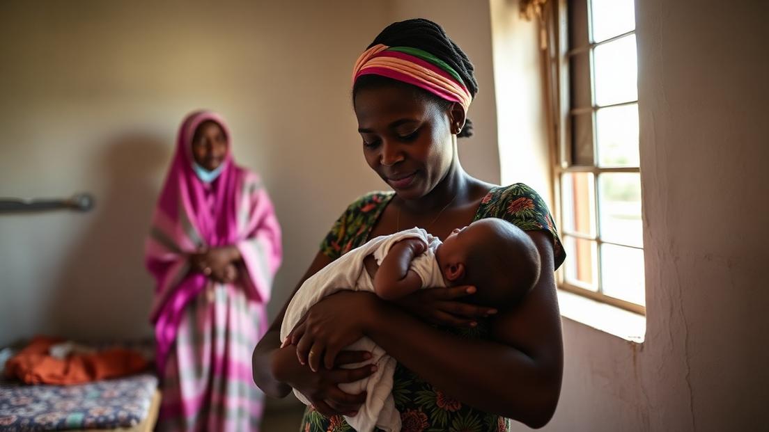 A mother and her newborn receiving care in a maternity ward