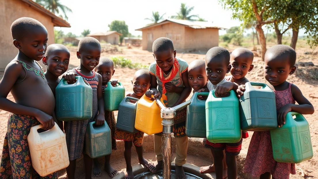 Children collecting clean water at a community water pump